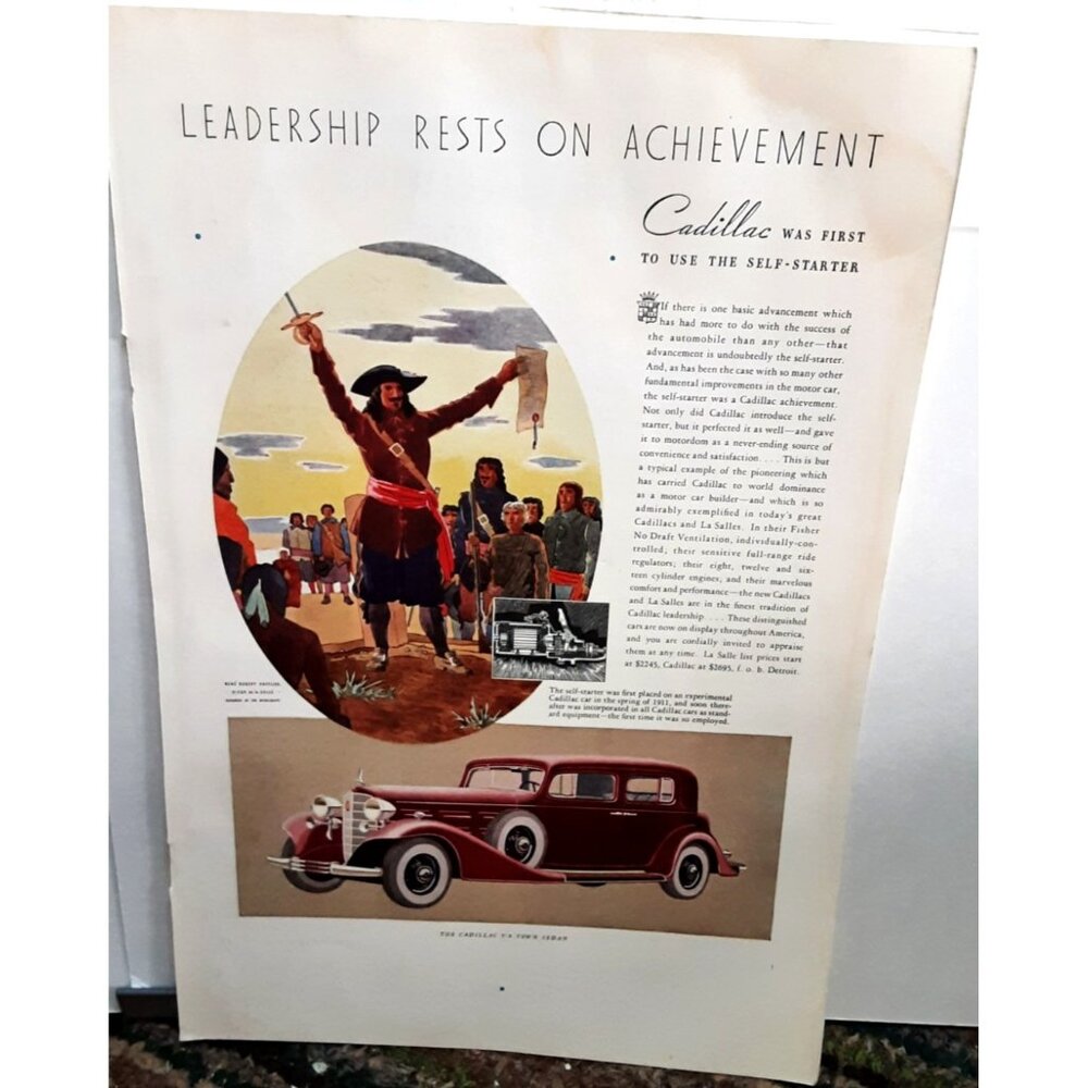 1933 Cadillac Ad Leadership Rests on Achievement Vintage